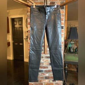 Level 99 Coated Black Skinny Jeans